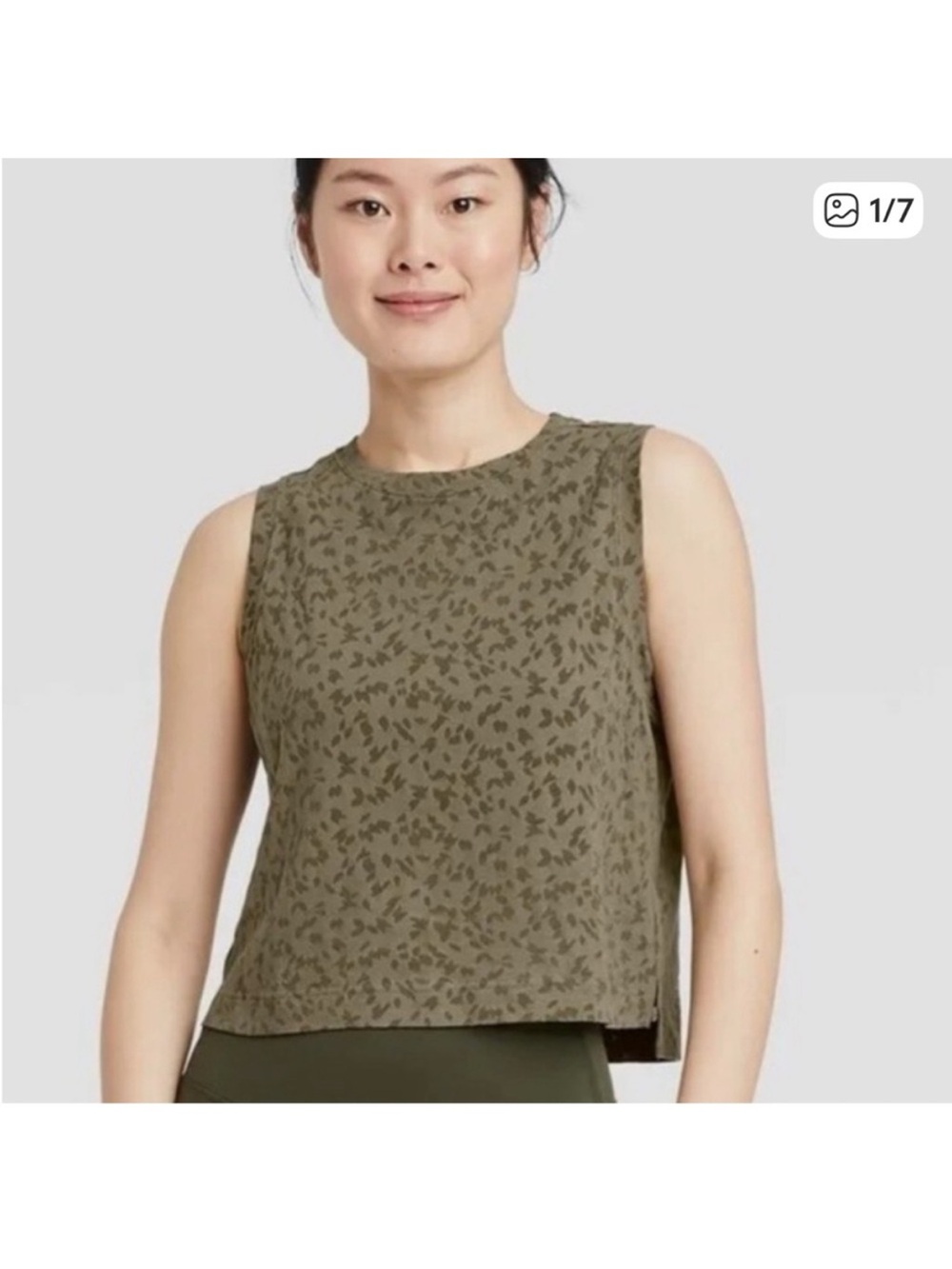 All in Motion olive Green active wear Patterned  crop Tank Top extra small XS